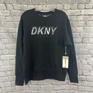 DKNY Sport Womens Black Crewneck Sweatshirt Animal Print Letters Size S